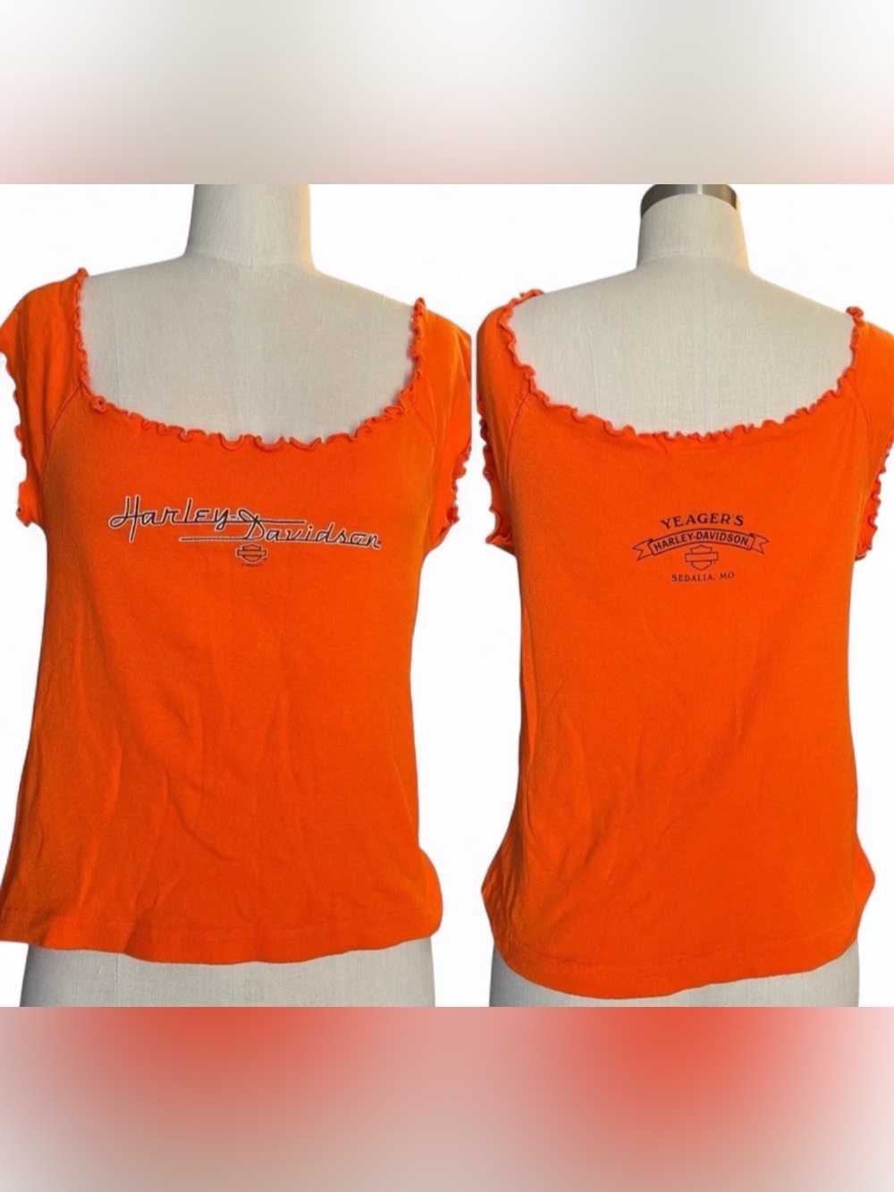 Vintage Harley Davidson Square Neck  Cap Sleeve Tee M/L